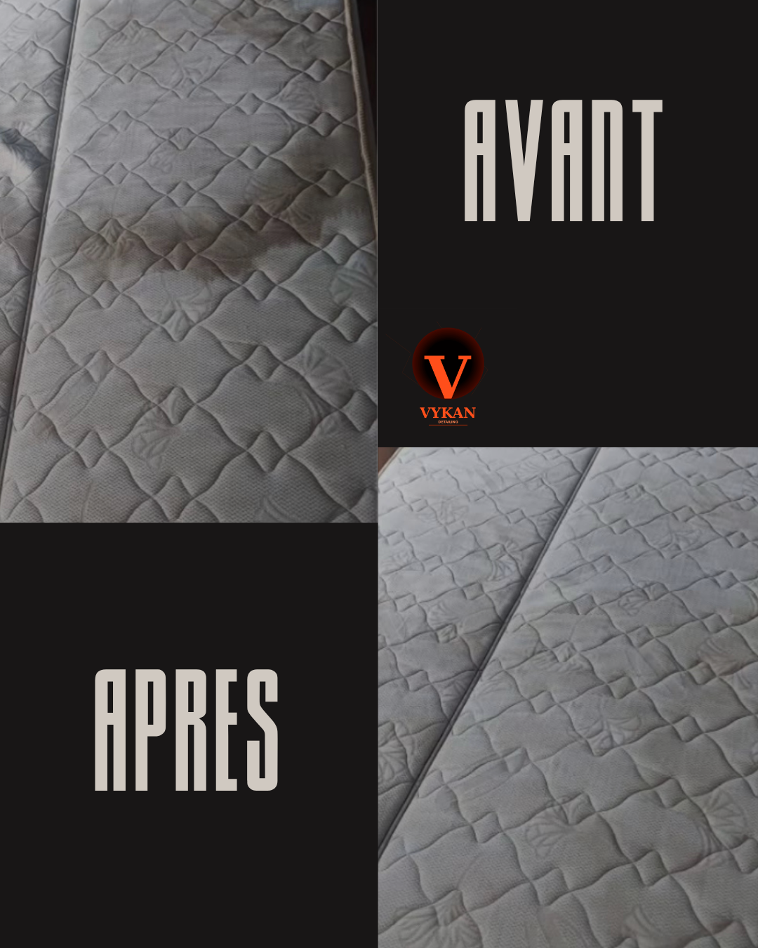 Avant/Après VYKAN — Nettoyage matelas à domicile Arras
