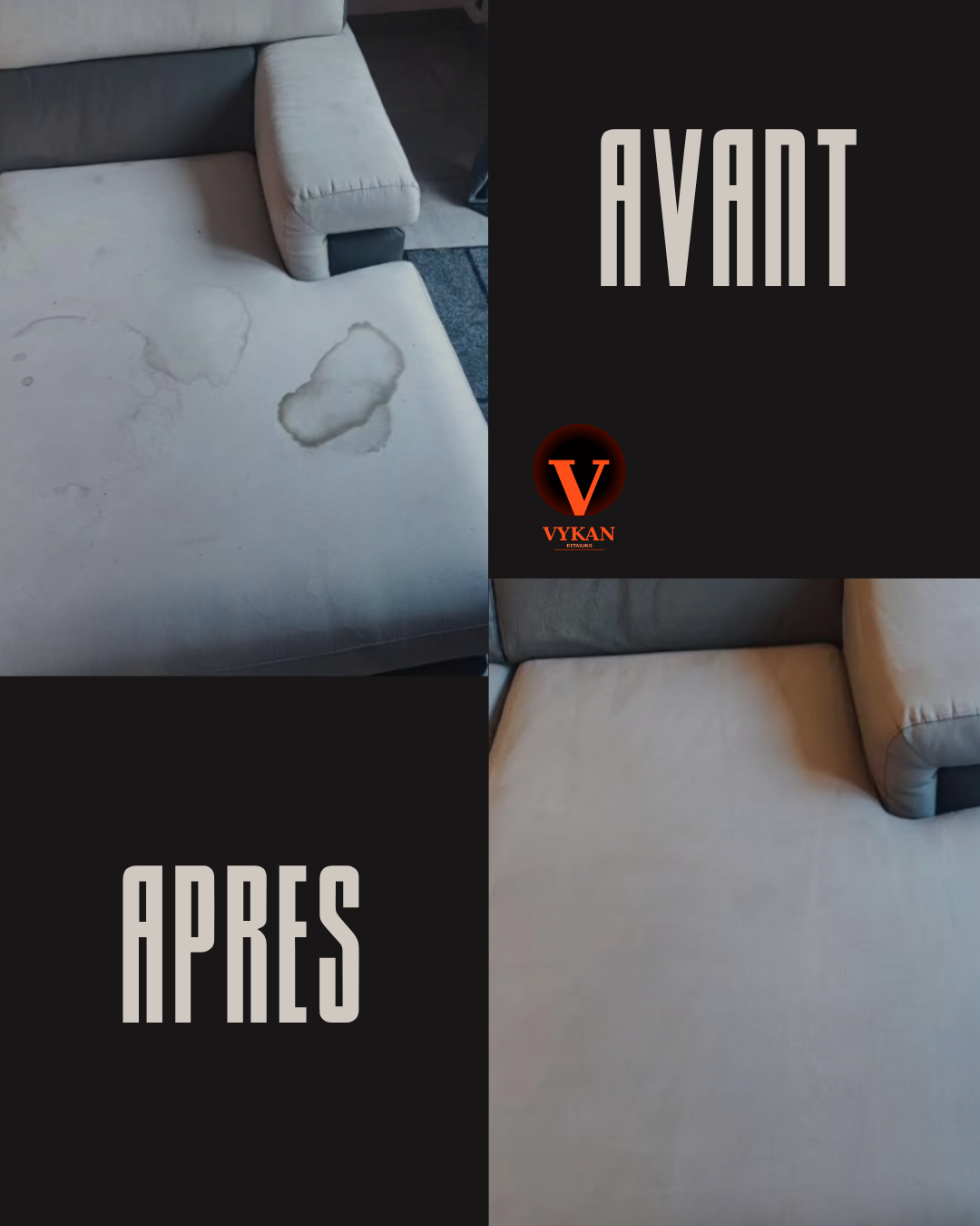 Avant/Après VYKAN — Nettoyage canapé tissu