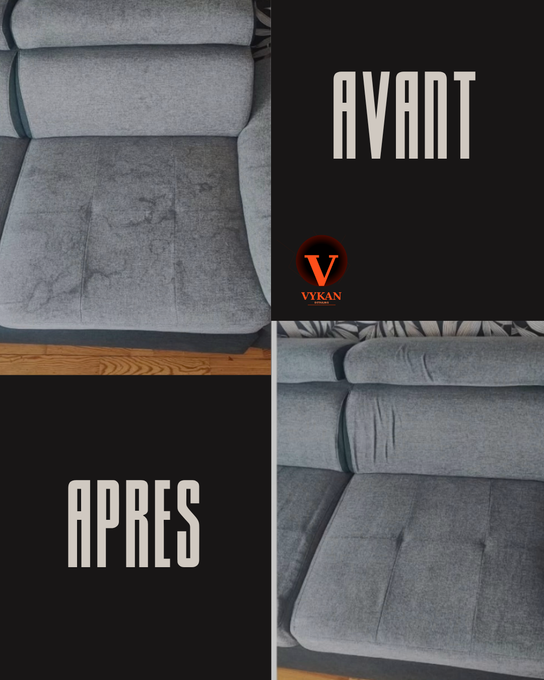 Avant/Après VYKAN — Canapé suède taupe