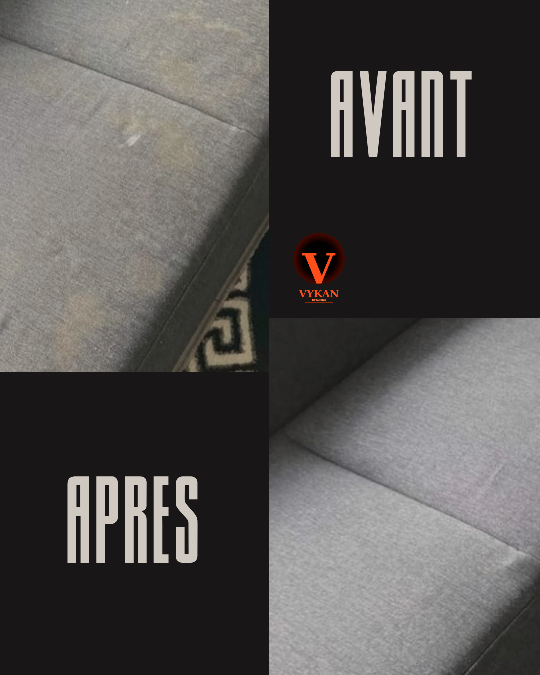 Avant/Après VYKAN — Canapé gris extraction profonde