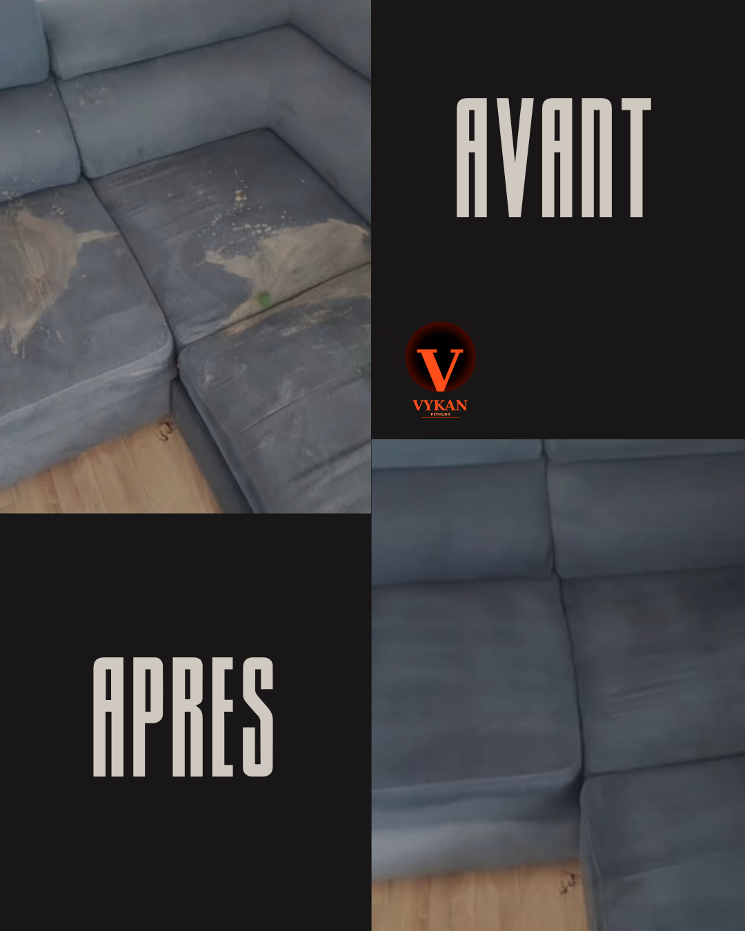 Avant/Après VYKAN — Canapé clair taches eau