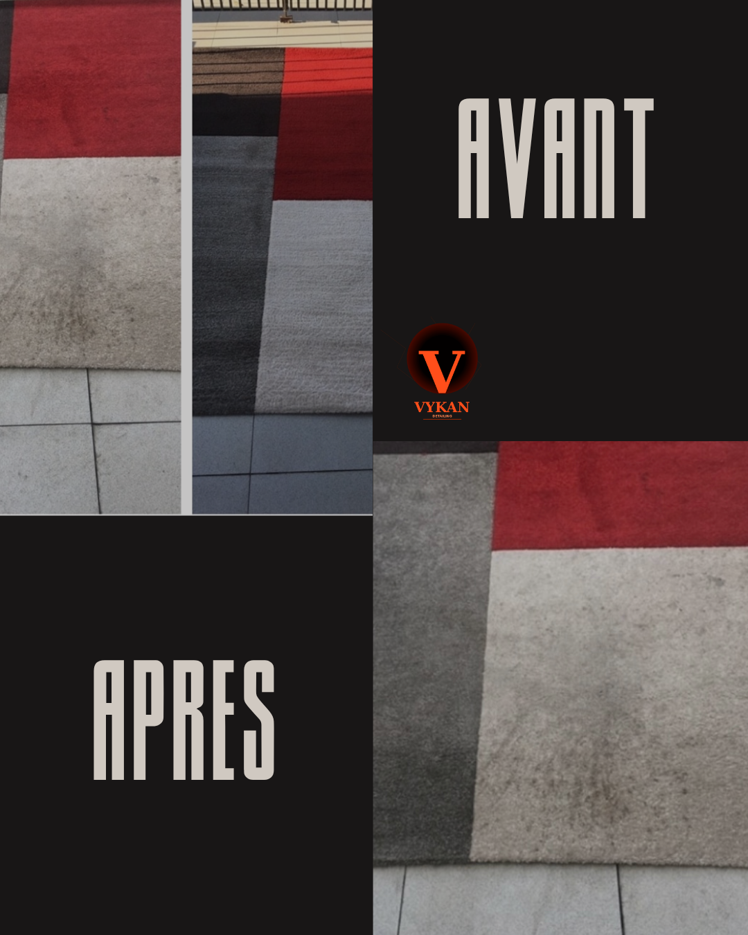 Avant/Après VYKAN — Tapis rouge gris