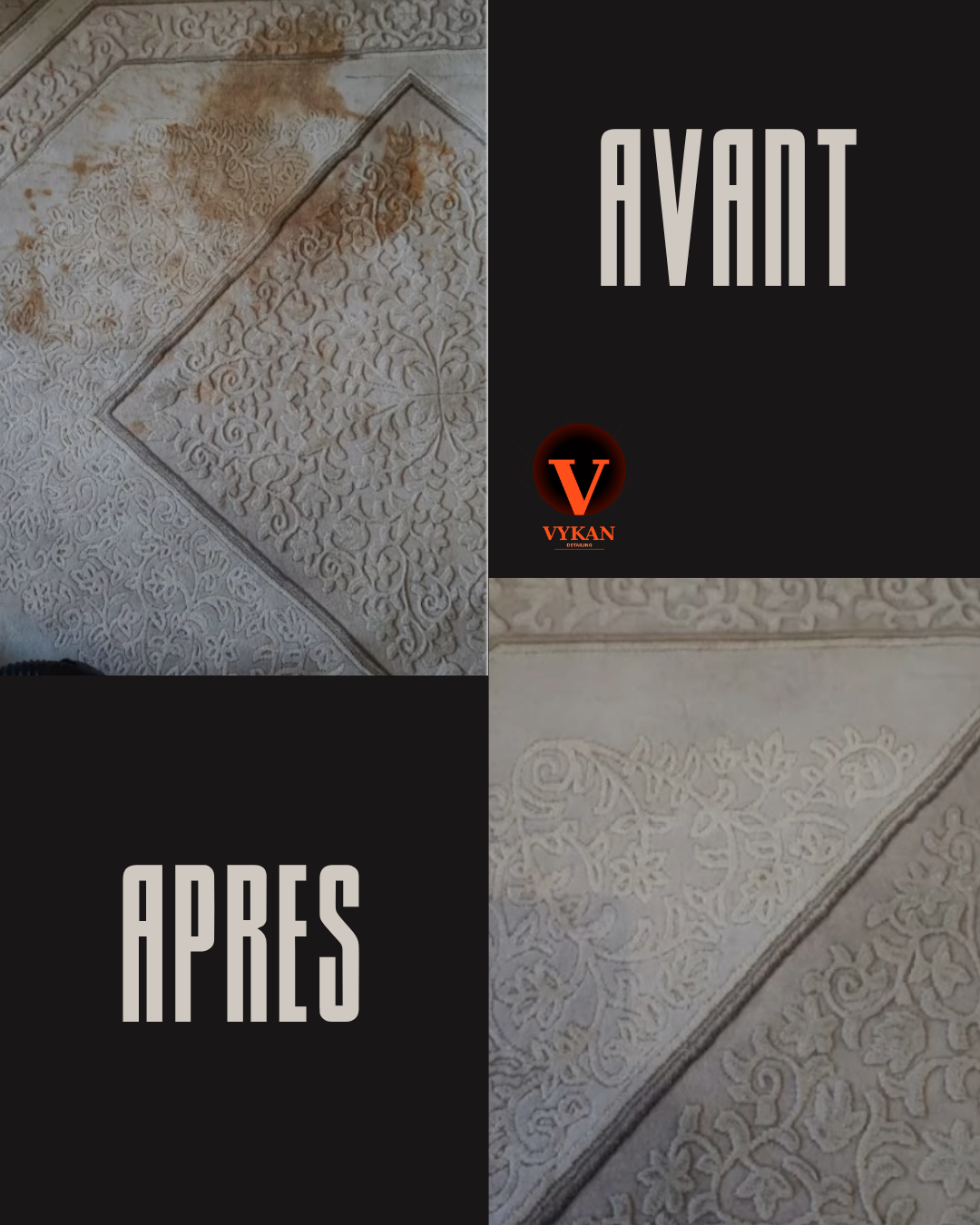 Avant/Après VYKAN — Tapis beige tache rouille